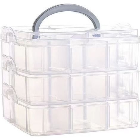 Storage Box with Carrying Handle 18 Compartment Storage Box, 15x15x12.5cm, Transparent