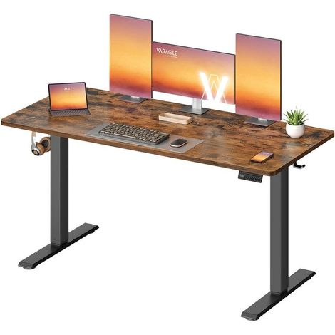 Bureau assis-debout réglable en hauteur 140 x 60 cm fonction mémoire design moderne télétravail en aggloméré marron (1/2)