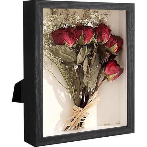 Cadre p3D, 15 x 20 cm, profond, en bois, pour remplissage 3D, boîte profonde, avec plaque acrylique, pour tenture murale ou de bureau, cadeau mémoire familiale, grain de bois noir (1/5)