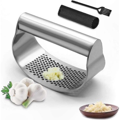 Knoblauchpresse aus Edelstahl mit Silikonschäler zum Zerkleinern von Knoblauch und Ingwer, robustes Küchenutensil (1/5)
