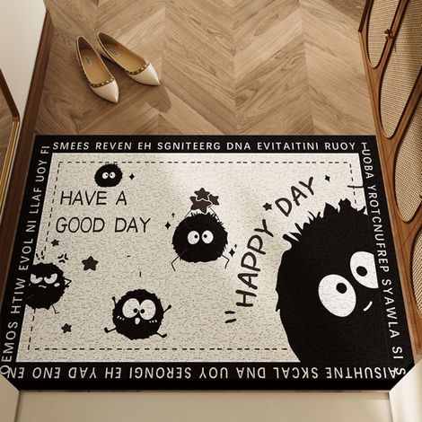 Boules de charbon originales, anneaux de soie 4060cm Tapis d'entrée à motifs de dessins animés, résistant aux taches et facile à nettoyer, tapis en soie bouclée pour la maison, entrée, résistant à l' (1/5)