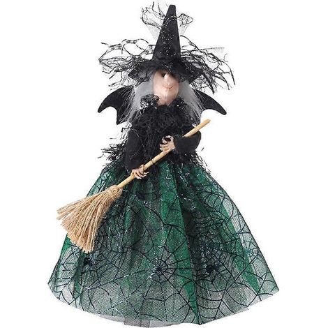 Halloween-Hexengirlande, 28 cm große grüne Geisterpuppe, gruselige Heimdekoration, verzauberte Figur für Herbstpartys (1/5)
