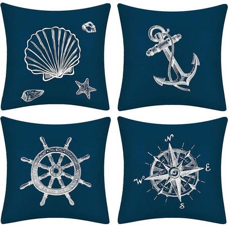 Un juego de 4 fundas de cojín adornadas con un motivo artístico mediterráneo, adecuadas para sofás, salones, dormitorios y decoración de interiores. (1/5)