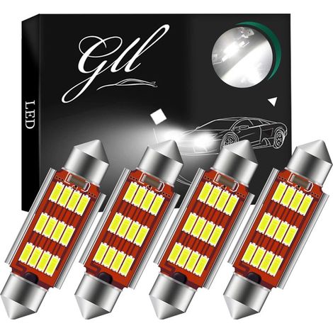 GLL C5W 41mm 6418 Festoon LED Bulb 12V 24V for Car Dome Light 4Pcs 4014 12SMD 400LM 6500K LED Car Interior Lighting for Dome Light, Trunk, Door and Reading Lights (1/5)