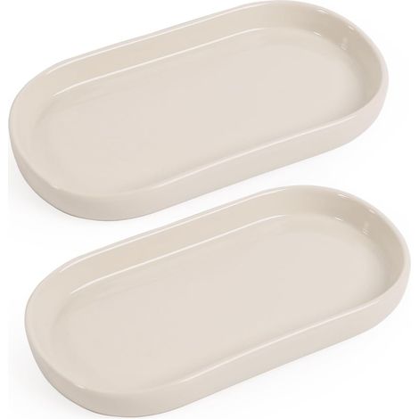 ovale Keramiktabletts – cremeweiß – Waschbecken/Badewanne/Spüle – Kosmetik – sanfte Eleganz