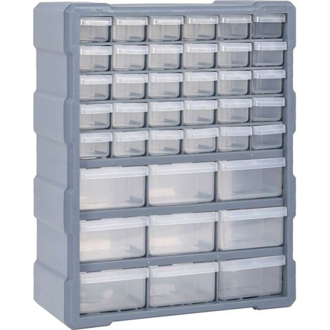 Organisateur de rangement à tiroirs 39 tiroirs – Boîte de rangement atelier en plastique PP gris 38x16x47 cm – Rangement mural pour vis, boulons et outils (1/5)