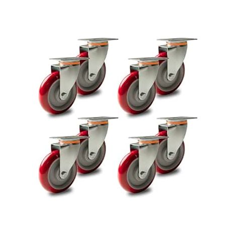 Set 8 Rotelle – Ruote Girevoli 125mm silenziose in Poliuretano Antitraccia, Alta Portata, Anti-Corrosione, Rotazione 360°, Ideali per Carrelli, Scaffali, Banchi da lavoro,Attrezzature (1/4)