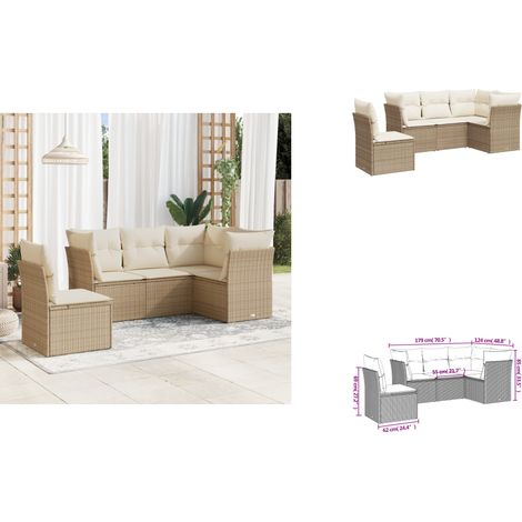 5-tlg. Garten-Sofagarnitur mit Kissen Beige Poly Rattan - Gartensorte - Gartenmöbelset - Lounge Möbel - Outdoor Sofa - Rattan Gartenmöbel (1/3)