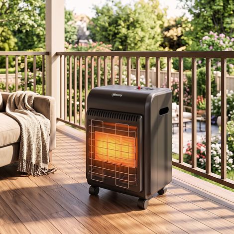 Chauffage d'Appoint Gaz Portable 4,2kW Infrarouge Compact 2 Freins Système ODS Anti-Basculement Housse 37x29x55cm Noir