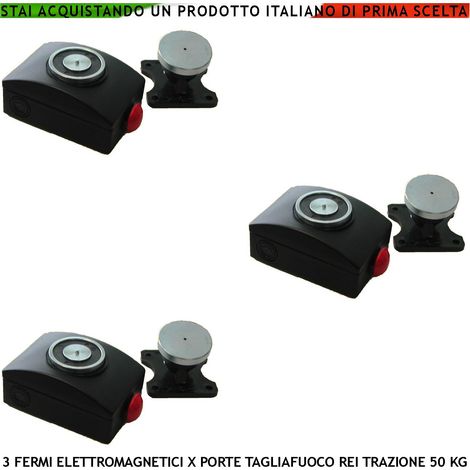 ELETTROMAGNETI NERI BLOCCA PORTE TAGLIAFUOCO REI 3 PEZZI FORZA DI TRAZIONE 50 KG ANTINCENDIO ALIMENTAZIONE 22/28 VCC (1/4)