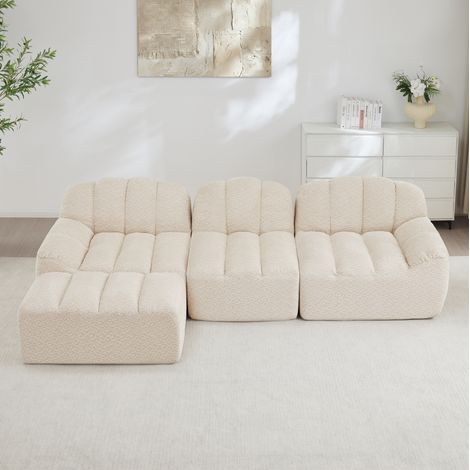 Sofá de esquina modular 3 plazas con 1 otomana, 288 x 165 x 79 cm, Beige blanco HAVRYA (1/5)