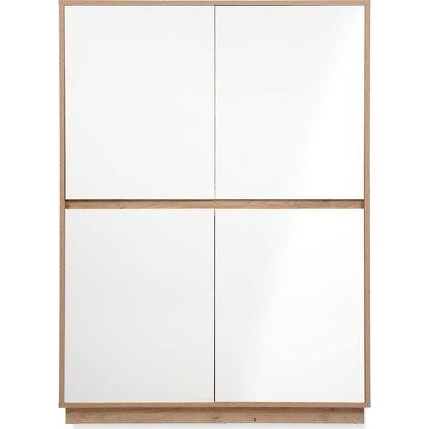 Buffet 4 portes effet Chêne et blanc brillant 101 cm - Nalen