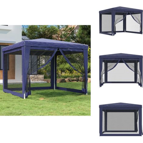 Partyzelt mit 4 Mesh-Seitenwänden Blau 3x3 m HDPE - Partyzelt - Outdoorzelt - Gartenparty - Festzelt - Sommergarten (1/5)