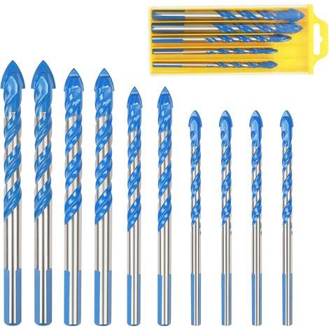 Forets Pour Carrelage Verre, 10 Pcs Foret Multi-matériaux Triangle Porcelaine Forage Métalliques Pour Carrelage Verre Marbre Miroir Bois, 6mm/ 8mm/ 10mm/ 12mm (1/5)