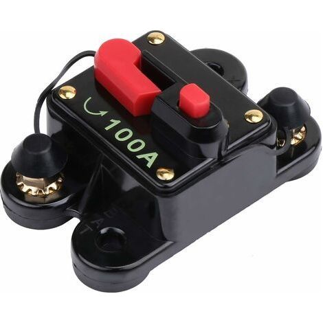 disjoncteur avec réinitialisation manuelle, 100A Porte-fusible Moteur de pêche à la traîne Auto Voiture Marine Bateau Vélo Stéréo Audio Inline Fusible Onduleur 12V-24V DC (100A) (1/4)