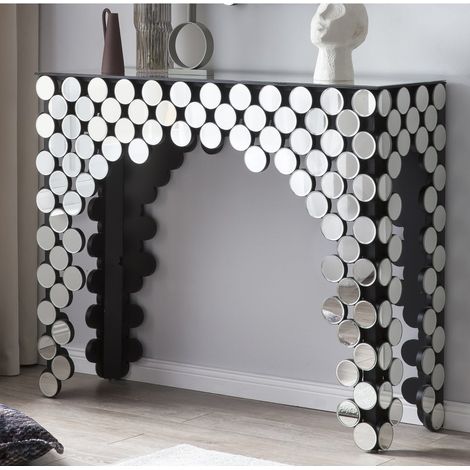 Table console rectangulaire en MDF et verre miroir design abstrait pour entrée et salon - PANGIVO (1/3)