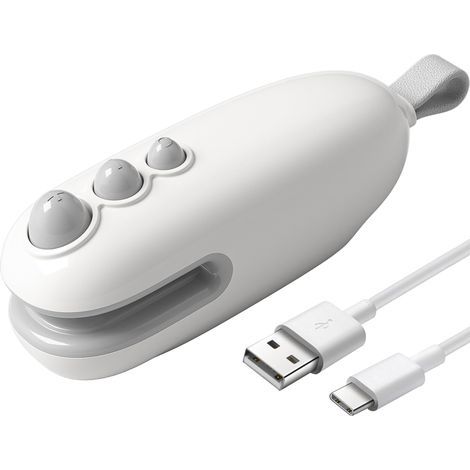 Mini scelleuse de sacs avec cutter, rechargeable, machine à sceller les sacs portable avec aimant, idéale pour conserver la fraîcheur des aliments et le croustillant des en-cas. Blanche (1/5)