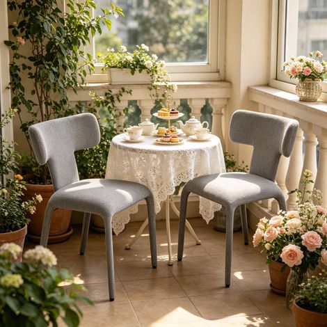 Sedia da pranzo grigia in lino, set da 2, schienale curvo DESVIAE (1/5)