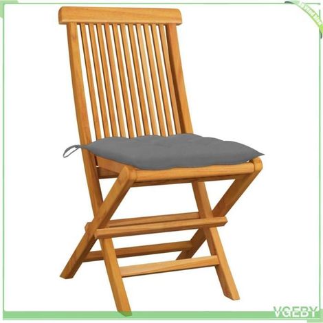 Chaise de jardin pliable - FAFEICY - 3062476 - Teck massif - Coussins gris - Pliable (1/5)