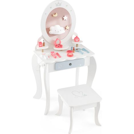 Coiffeuse enfant blanche 2 en 1 avec miroir amovible et chaise, rangements et structure stable pour chambre (1/5)