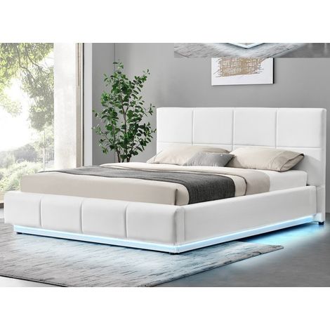 MEUBLER DESIGN Lit Design Alexi Avec Sommier Et Coffre De Rangement - Blanc - 180x200, Polyuréthane, Style Contemporain, 224 x 200 x 105 cm (1/5)