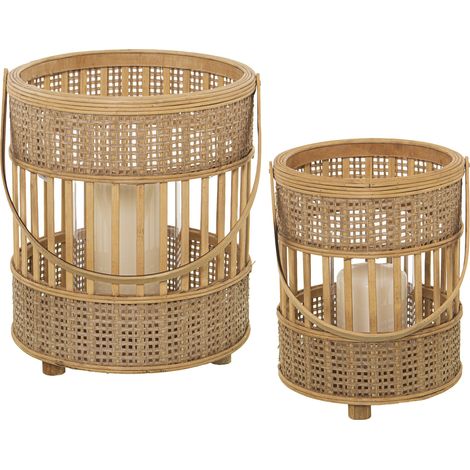 Lot de 2 Lanternes Bambou Naturel °27X32 Cm +°20X27 Cm (1/4)