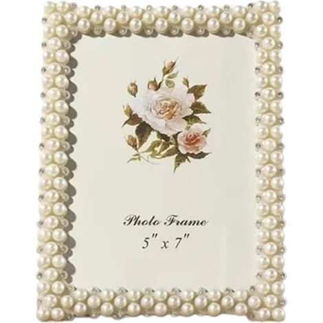 Cadre Photo - Cadre Métallique Argenté avec Perles Blanches - Pour Table - Compatible Formats 3 6,7 8 et 10 Pouces - Décoration Intérieure Moderne (1/5)