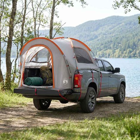 Tente de voiture pliable abri de camping en polyester et acier gris et orange 200 x 170 x 170 cm - PANGIVO (1/5)