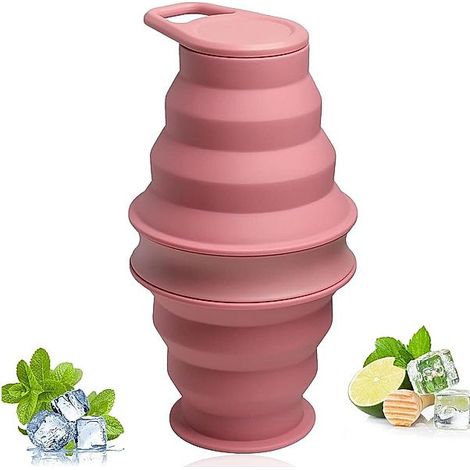 Gourde pliable silicone 500 ml avec anneau anti-affaissement, étanche, rose (1/5)