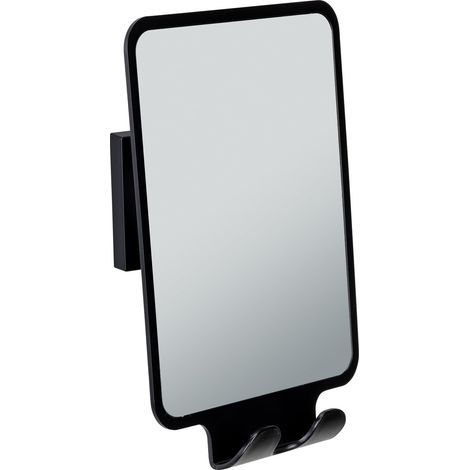 Miroir antibuée Quadro, Miroir Mural pour Salle de Bain et Douche, Fixation sans perçage, 14 x 19,5 x 8 cm, Noir (1/5)