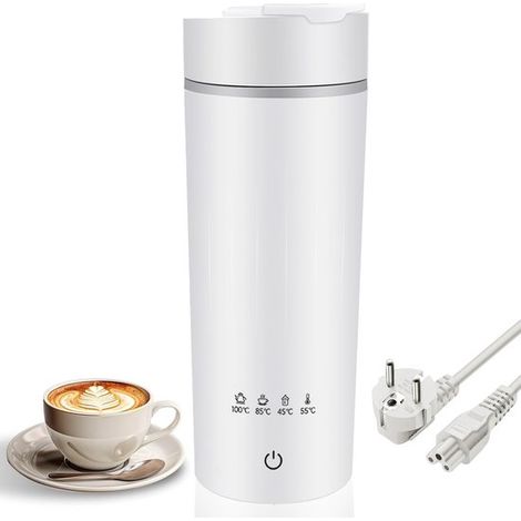 Tragbarer Wasserkocher in Weiß 475 ml mit 4 Temperaturstufen 45 100 C doppelwandigem Design und abnehmbarem Netzkabel Kompakter für unterwegs (1/5)