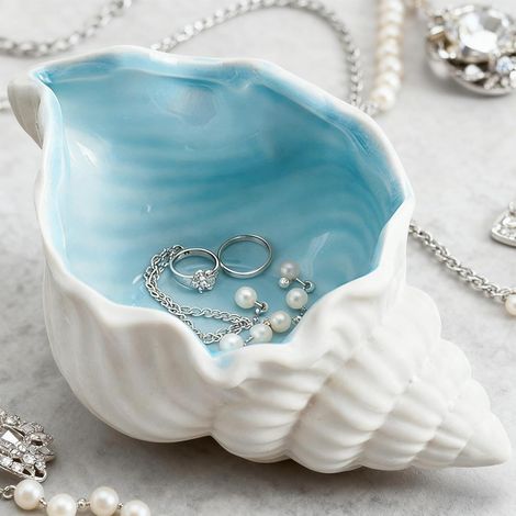 Plateau Bijoux Coquillage - 1 Pièce - Céramique - Rangement Clés Et Accessoires - Salon Chambre Salle De Bain - 19,5x12x9cm (1/5)