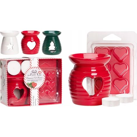 Chauffe-cire et chauffe-huile, coffret de Noël comprenant 6 cires et 2 bougies chauffe-plat (1/3)