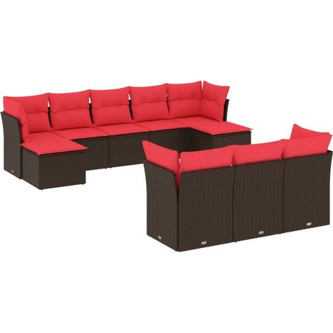 Maison Exclusive - 10-teiliges Gartensofa-Set mit Kissen, braun,