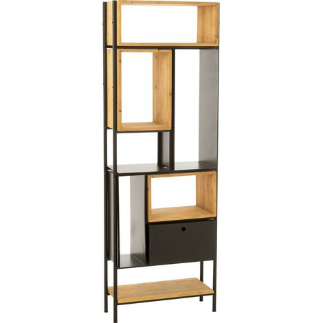 Étagère design bois de sapin et métal noir style industriel - Noir et bois naturel clair (1/5)