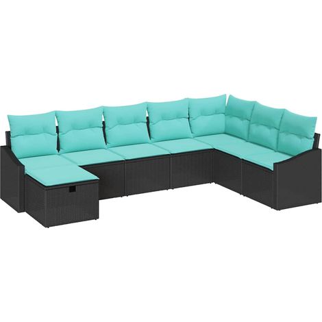Garten-Sofa-Set mit Kissen 8 pcs Schwarz Poly Rattan vidaXL