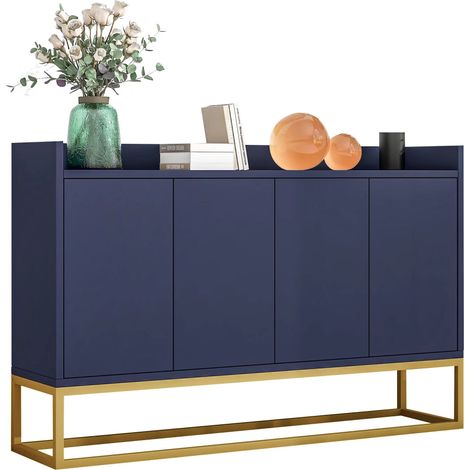 Sideboard mit 4 Tueren, 2 Verstellbaren Einlegeboeden und Push Open, aus Spanplatte, 120x30x80 cm, Marineblau (1/5)