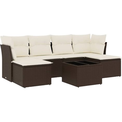 vidaXL Set Divani da Giardino 7 pz con Cuscini Marrone in Polyrattan (1/5)