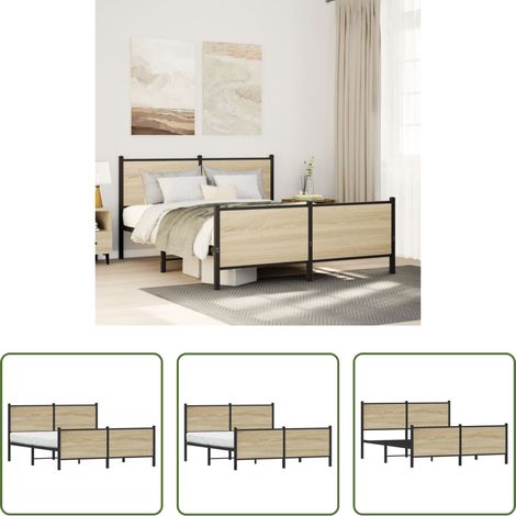 Metallbettgestell - Metallbett ohne Matratze Sonoma-Eiche 140x190 cm (1/5)