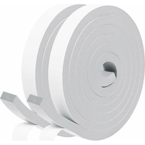 royaluxe -Joint Isolant en mousse autocollant 20mm x10mm x2m Joint Boudin de porte coupe vent Joint en bande antichoc pour Porte fenêtre, 2 rouleaux-Mousse gris film blanc (1/5)