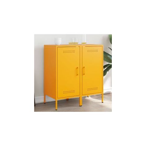 Buffets 2 pcs jaune moutarde 36x39x79 acier laminé à froid (1/5)