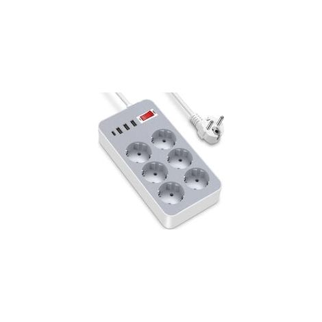 Power Strip - 6 Sockets - 3 USB-A Ports - 1 USB-C Port - 1.8 M Cable - 220 V - 10 A