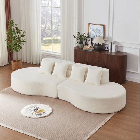 Divano modulare 310x110x65 cm in schiuma e chenille beige, per soggiorno moderno FloraGrace (1/5)