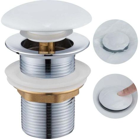 Bonde de lavabo anti-débordement, bouchon de lavabo escamotable avec couvercle en céramique, bonde de lavabo universelle G1 1/4 po pour lavabos de salle de bain et toilettes, blanc (1/4)