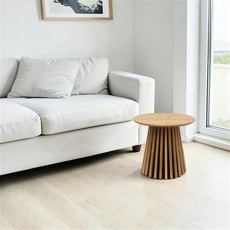 Table d’appoint ronde placage chêne pied rainuré AMSTERDAM (1/3)