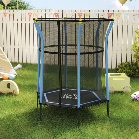 Mini trampoline gonflable pour enfants avec filet de sécurité pour les 3-10 ans - Bleu (1/4)