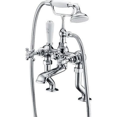 Grifo bimando sobre BORDE retro baño/ducha CANTERBURY con soporte para ducha de mano Cromado