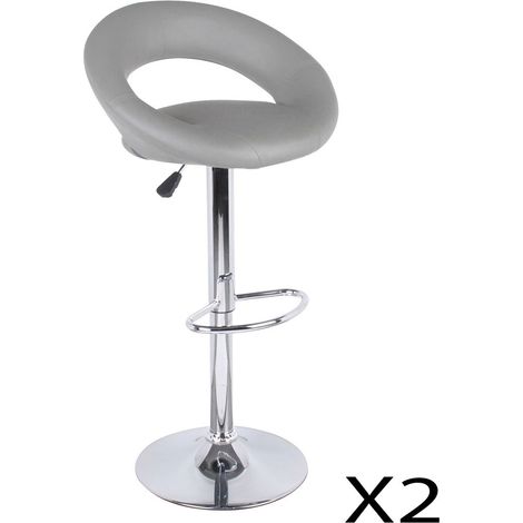 Set von 2 höhenverstellbaren Barhockern 77-97 cm – Sitzfläche aus grauem PU-Kunstleder, Fuß aus grauem Metall, Durchmesser 40 cm (1/4)