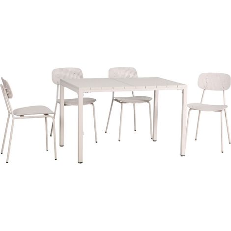 Ensemble table 120 cm jardin métal 4 personnes chaises beiges extérieur terrasse balcon Orka (1/5)