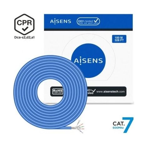 Bobina de Cable RJ45 SFTP AWG23 LSZH CPR Dca Aisens A146-0664 Cat.7/ 100m/ Azul